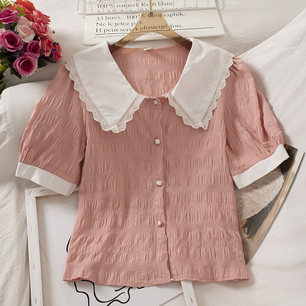 Retro stílusú női ing rövid ujjal és gombokkal