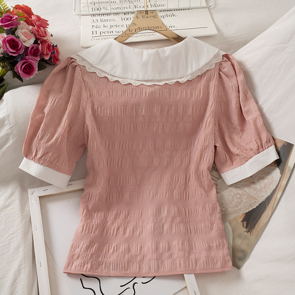 Retro stílusú női ing rövid ujjal és gombokkal