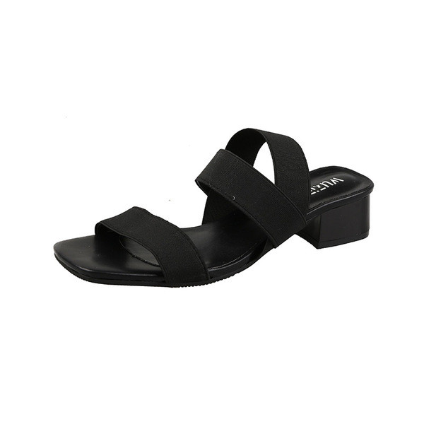 Női fekete szandál alacsony sarkú, rugalmas pántokkal