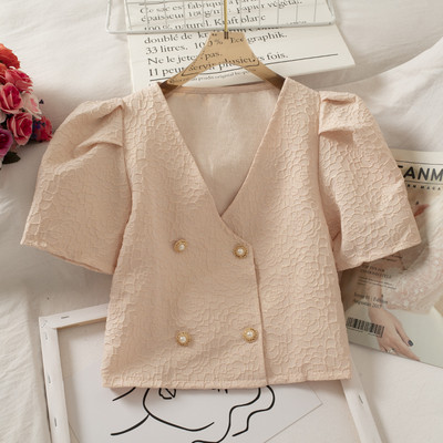 Modern női ing rövid ujjal és spitz nyakkivágással