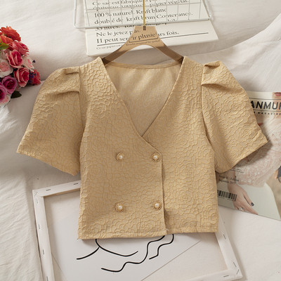 Modern női ing rövid ujjal és spitz nyakkivágással