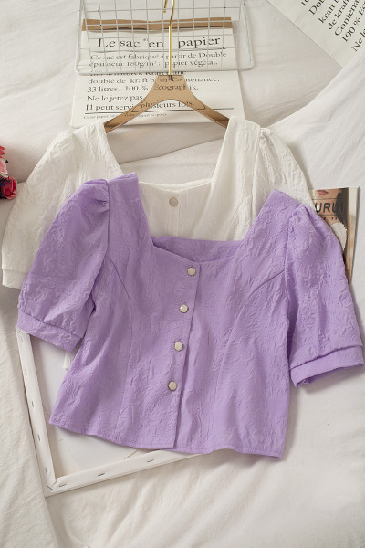 Γυναικείο πουκάμισο ρετρό στυλ με τετράγωνο ντεκολτέ και φαρδιά μανίκια