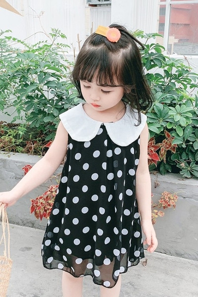 Must laste täpiline krae ja ovaalse kaelusega kleit