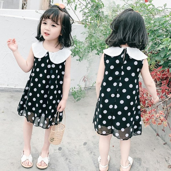 Must laste täpiline krae ja ovaalse kaelusega kleit