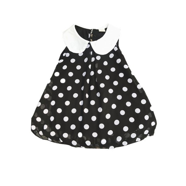 Must laste täpiline krae ja ovaalse kaelusega kleit