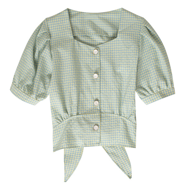 Ruuduline naiste särk kandilise kaelusega ja lipsudega