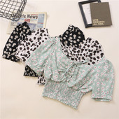 Κοντό γυναικείο πουκάμισο με κορδόνια και μοτίβα λουλουδιών