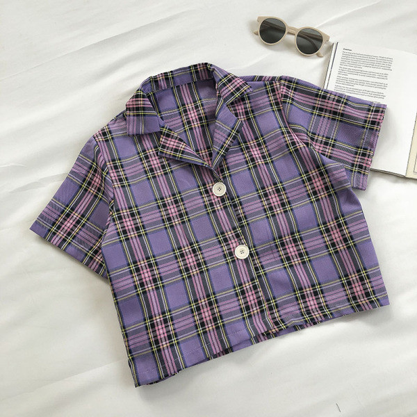 Retro stílusú kockás női ing rövid ujjal