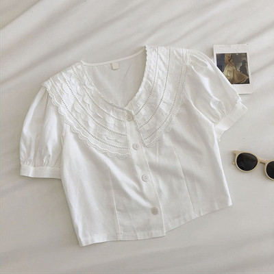 Rövid, retro stílusú női ing csipkével és rövid ujjú