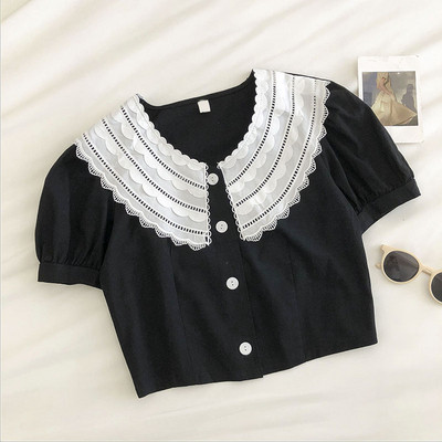 Rövid, retro stílusú női ing csipkével és rövid ujjú