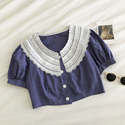 Rövid, retro stílusú női ing csipkével és rövid ujjú