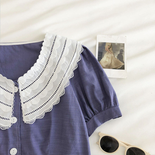 Rövid, retro stílusú női ing csipkével és rövid ujjú