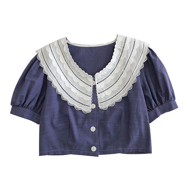 Rövid, retro stílusú női ing csipkével és rövid ujjú