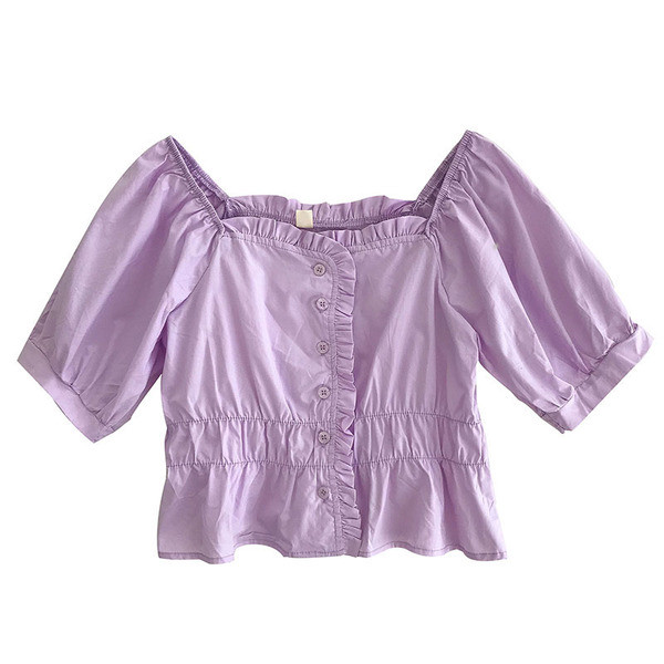 Retro stílusú női ing négyzet alakú nyakkivágással és rövid ujjal