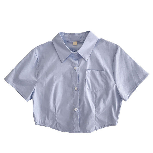 Rövid női ing klasszikus gallérral és zsebbel