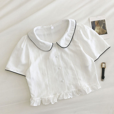 Retro rövid stílusú női ing fürtökkel és rövid ujjúval