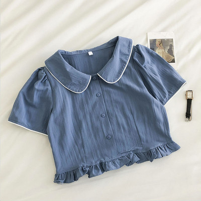 Retro rövid stílusú női ing fürtökkel és rövid ujjúval