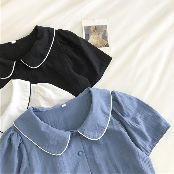 Retro rövid stílusú női ing fürtökkel és rövid ujjúval