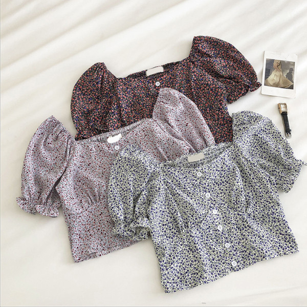 Női retro ing virágos motívumokkal és rövid ujjú