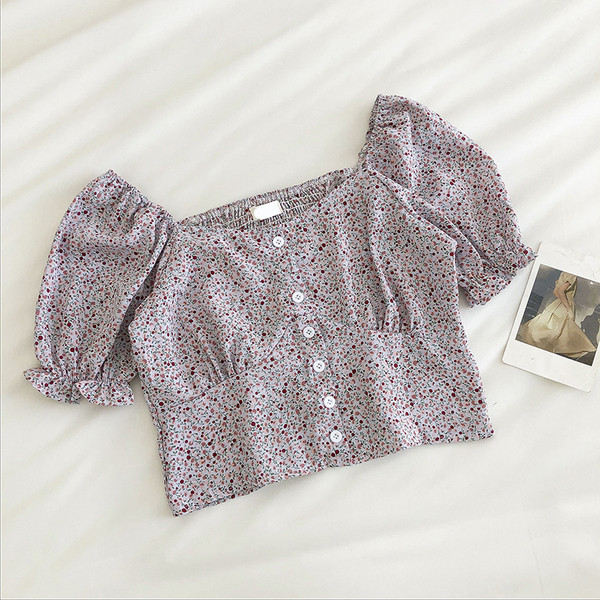 Női retro ing virágos motívumokkal és rövid ujjú