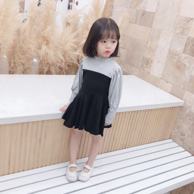 Kéttónusú gyerekruha hosszú ujjal, ovális nyakkivágással