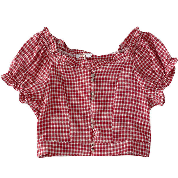 Naiste ruuduline nööpide ja lühikeste varrukatega särk