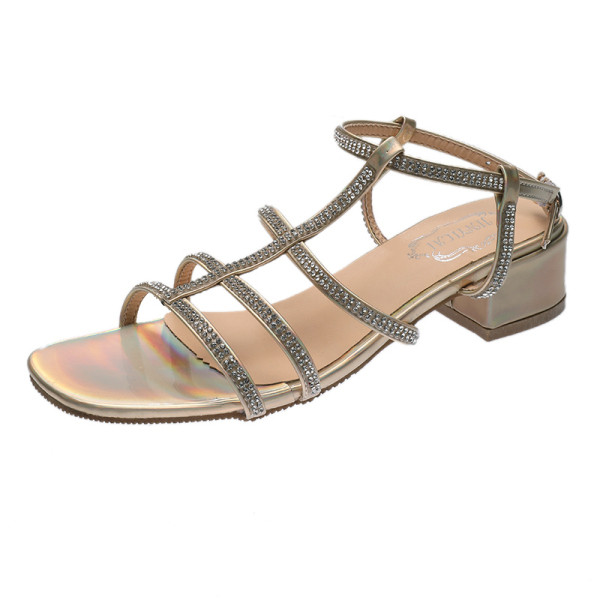 Modern női szandál kövekkel és vastag sarokkal