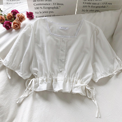 Γυναικείο πουκάμισο ρετρό στυλ με κορδόνια και κουμπιά