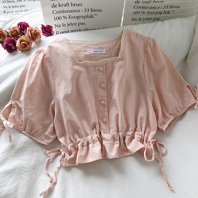 Γυναικείο πουκάμισο ρετρό στυλ με κορδόνια και κουμπιά