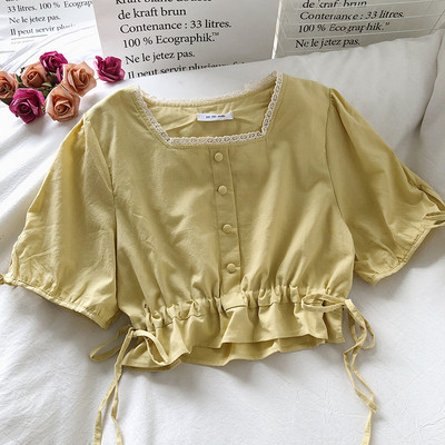 Γυναικείο πουκάμισο ρετρό στυλ με κορδόνια και κουμπιά