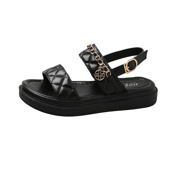 Eko bőrből készült modern női szandál fém lánccal