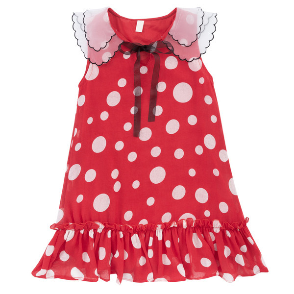 Pöttyös gyerekruha gallérral, szalaggal