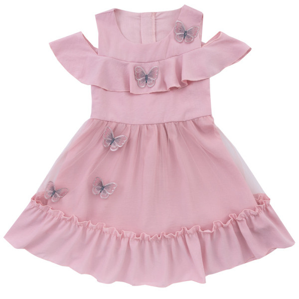 Moodne paljaste õlgade ja 3D liblikatega lastekleit