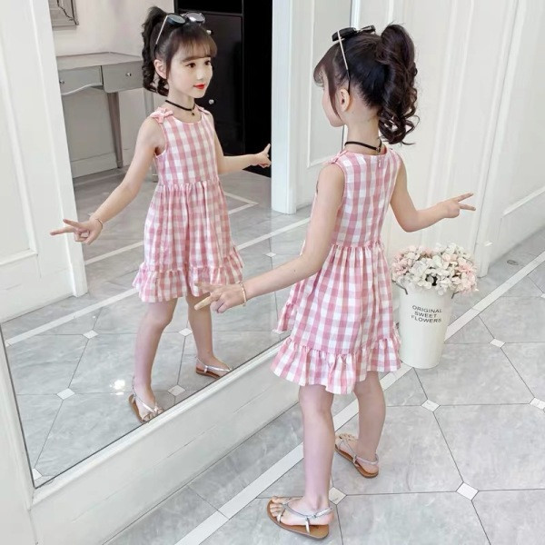 Nyári kockás gyerekruha szalagokkal