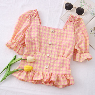 Naiste vabaaja särk kandilise dekoltee ja nööpidega