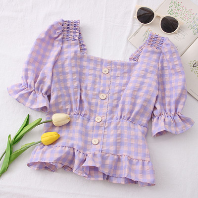 Naiste vabaaja särk kandilise dekoltee ja nööpidega