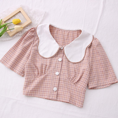 Új modell női rövid ing gombokkal és spitz nyakkivágással