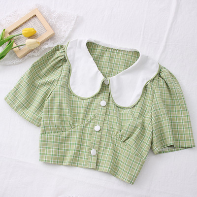 Új modell női rövid ing gombokkal és spitz nyakkivágással