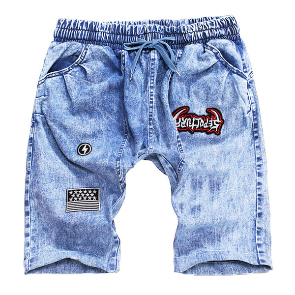 Alkalmi férfi farmer rövidnadrág elasztikus derékkal