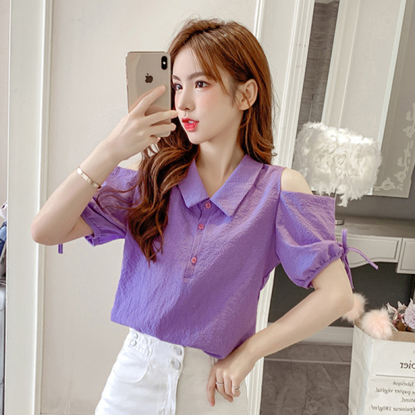 Moodne paljaste õlgade ja klassikalise kraega naiste särk