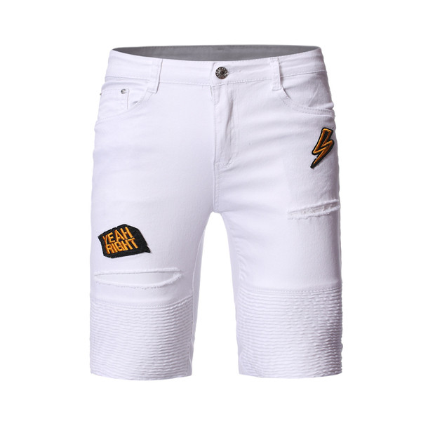 Modern férfi farmer rövidnadrág szakadt motívumokkal