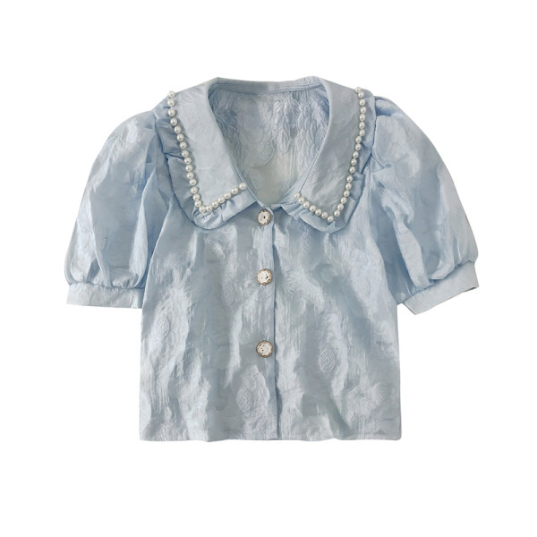 Moderns sieviešu krekls ar mežģīnēm un pērlēm