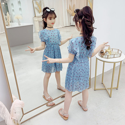 Moderna bērnu vasaras kleita ar apdruku un ovālu kakla izgriezumu