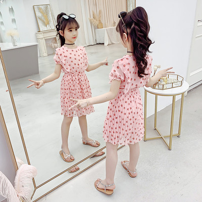 Moderna bērnu vasaras kleita ar apdruku un ovālu kakla izgriezumu