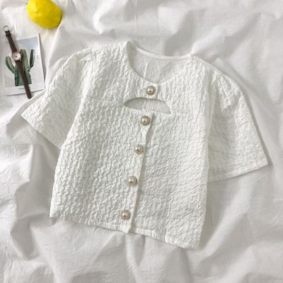 Új modell női ing kerek nyakkivágással és rövid ujjal