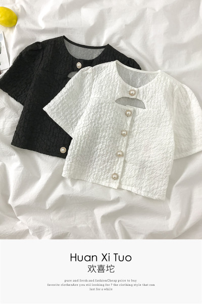 Új modell női ing kerek nyakkivágással és rövid ujjal