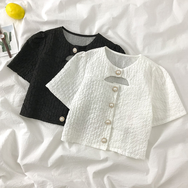 Új modell női ing kerek nyakkivágással és rövid ujjal