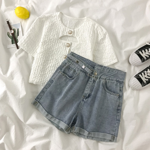 Új modell női ing kerek nyakkivágással és rövid ujjal