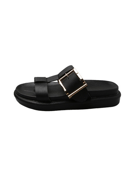 Női műbőr papucs lapos talppal és fém csattal