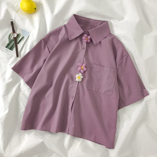 Női ing széles modell zsebbel és rövid ujjú